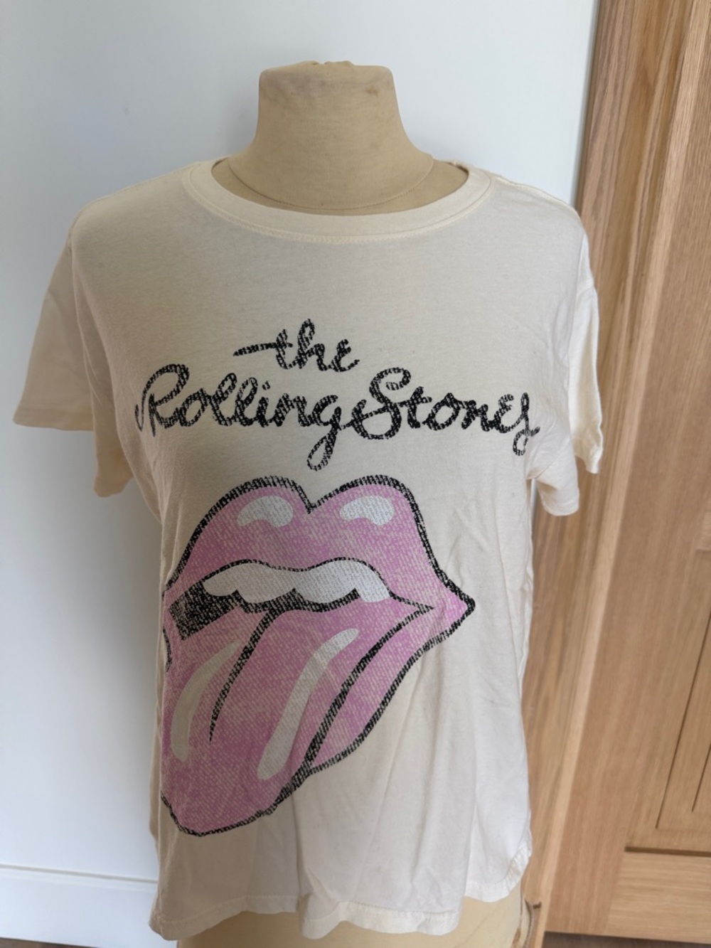 The Rolling Stones Cream Tee with Pink Tongue Graphic by Elizabeth and James
